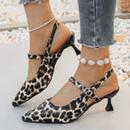 Damen Slingback-Pumps mit animalischem Muster und elegantem Absatz R&B