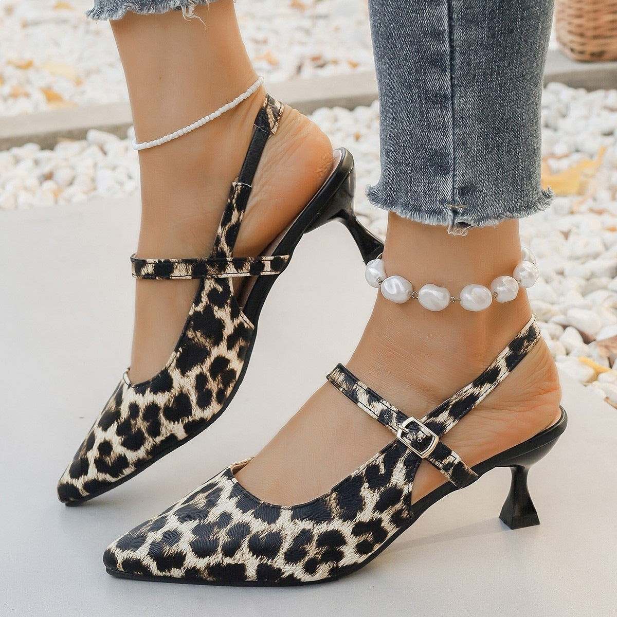 Damen Slingback-Pumps mit animalischem Muster und elegantem Absatz R&B