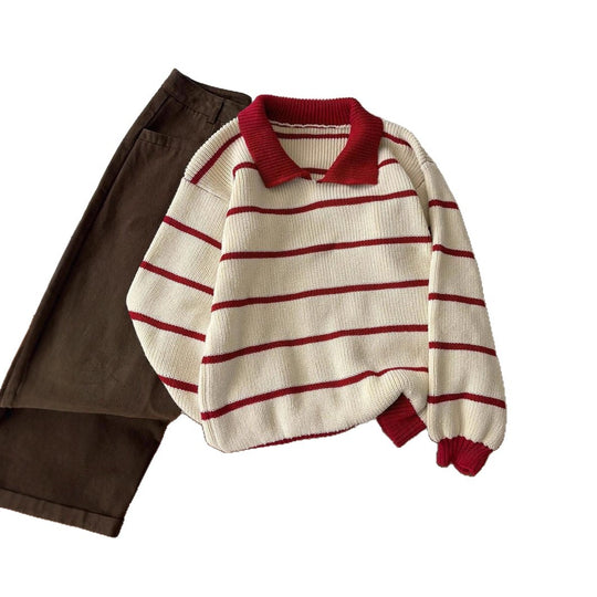 Damen Pullover mit Polokragen und gestreiftem Design R&B