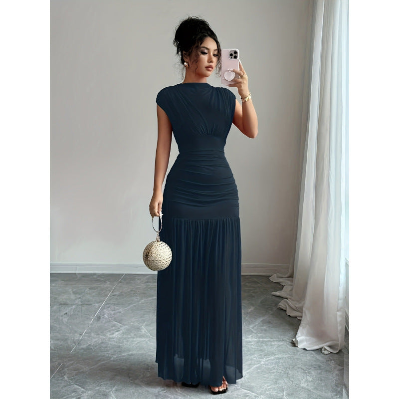 Damen Elegantes Maxikleid mit raffiniertem Drapée und transparentem Rock R&B