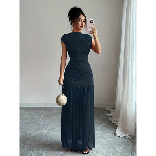 Damen Elegantes Maxikleid mit raffiniertem Drapée und transparentem Rock R&B