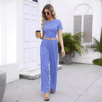 Damen Lässiges Zweiteiler-Set mit kürzem T-Shirt und weiten Pants R&B