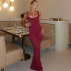 Damen Figurumspielendes Maxikleid mit tiefem Ausschnitt und elegantem Stretchmaterial R&B