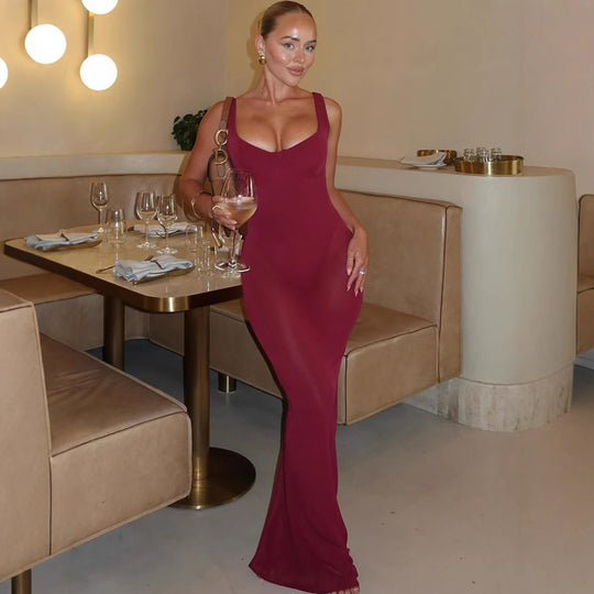 Damen Elegantes figurbetontes Maxikleid mit schickem Rückenschnitt R&B