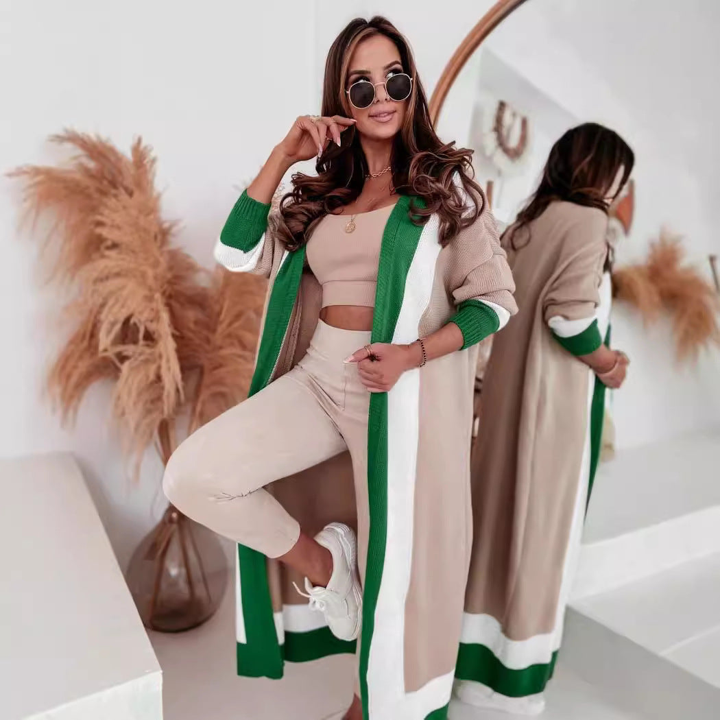 Damen Großer modischer Strickmantel mit auffälligem Farbblockdesign R&B