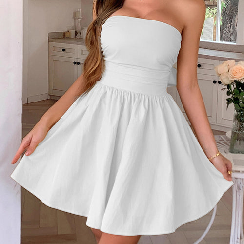 Damen Sommerliches Abschlusskleid mit schulterfreiem Design und fließendem Rock R&B