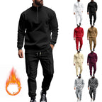 Herren nan Strick-Trainingsset mit halbem Reißverschluss, Zopfmuster-Pulli und Kordelzug-Jogger R&B