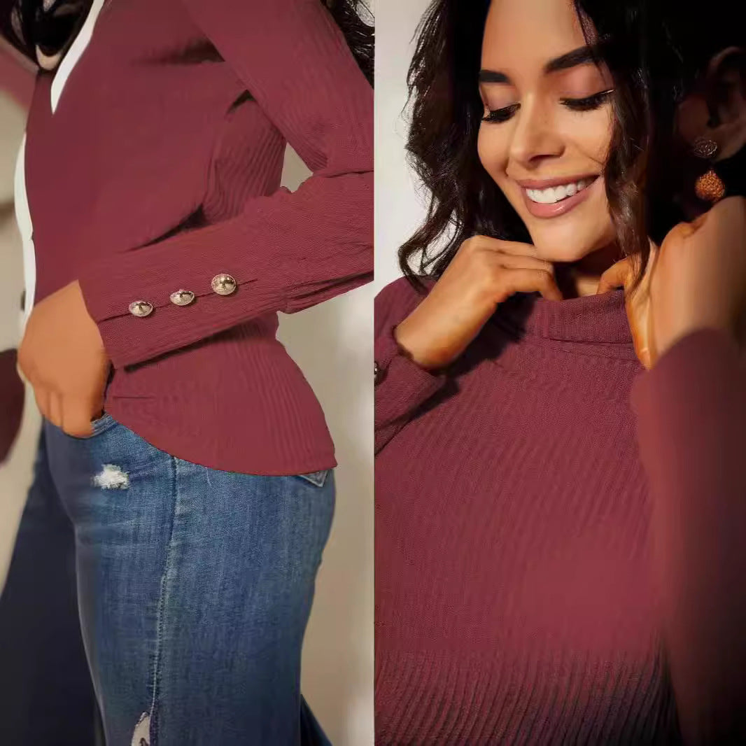 Damen Moderner Rollkragenpullover mit Knopfdetails R&B