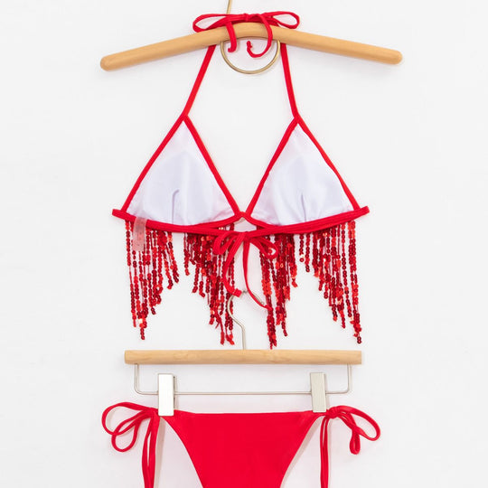 Damen Bikini-Set mit glitzernden Pailletten und verspielten Bindebändern R&B