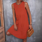 Damen Sommerliches A-Linien Kleid mit voluminösem Rock und ärmellosem Design R&B