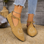 Damen Flache Slingback-Pantoletten mit eleganter Schnallen-Applikation und kunstvollen Stickereien