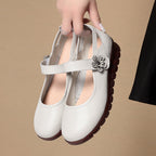 Damen Komfortable Ballerinas mit verstellbarem Riemen und dekorativem Blumenakzent