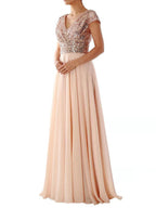 R&B | Damen Kleider V-Ausschnitt Paillette Chiffon Paneel Maxi Kleid