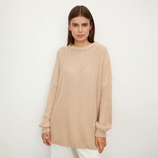 Damen lockerer Strickpullover mit weitem Schnitt R&B