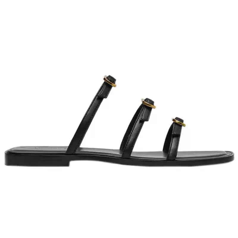 Damen modische Sandalen mit schickem Riemendesign und goldenen Akzenten R&B