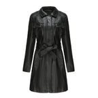 R&B | Schicke Lange Damen PU-Lederjacke mit Taschen