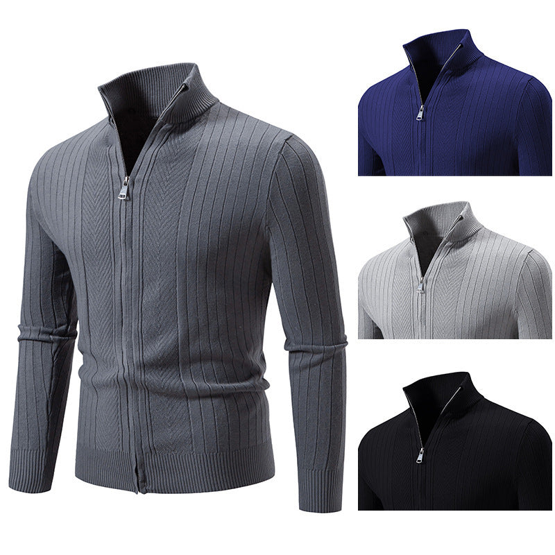 Herren stylische Strickjacke mit hohem Stehkragen und modischem Reißverschluss R&B