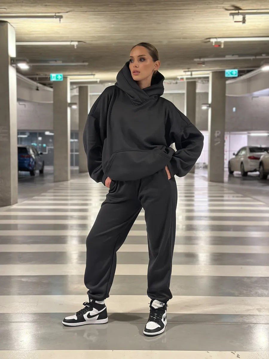 Damen gemütlicher Oversized Hoodie mit intuitivem Kordelzug und passender Jogginghose R&B
