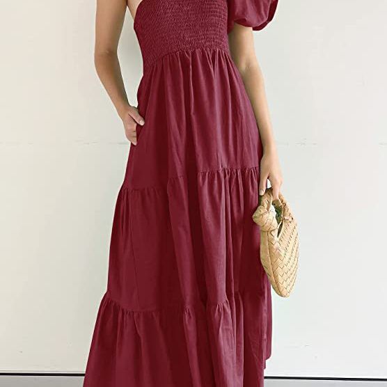 Damen Maxikleid mit asymmetrischem Träger und fließendem Schnitt R&B