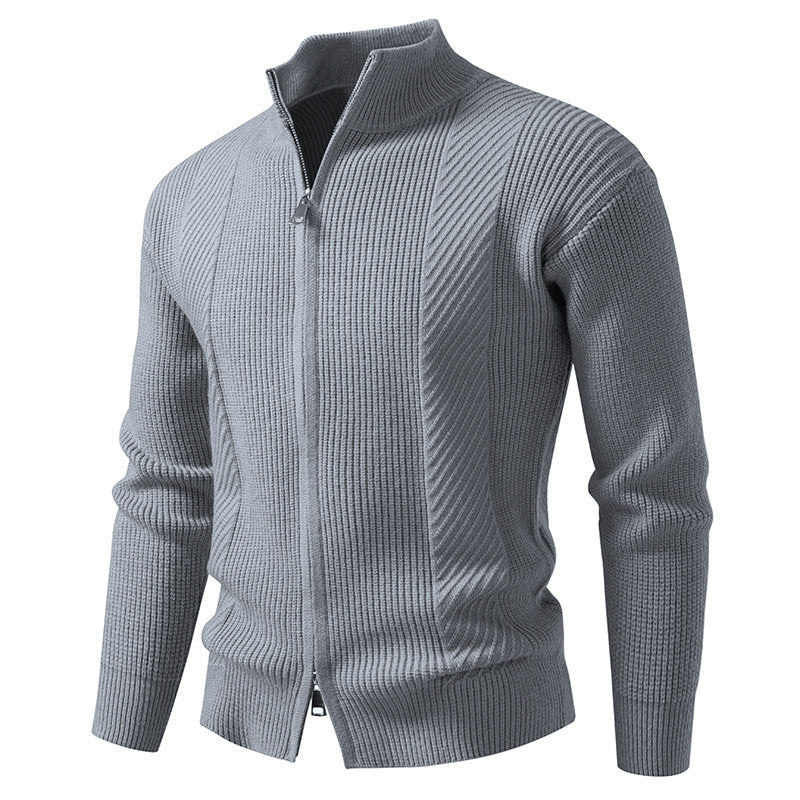 Herren modische Strickjacke mit Stehkragen und durchgehendem Reißverschluss R&B