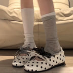 Damen Freizeit-Ballerinas mit modischem Punkte-Design und verstellbaren Schleifen R&B