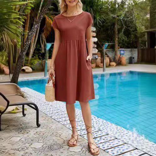 Damen Freizeitleinenkleid mit leichtem Schnitt und Taschen R&B