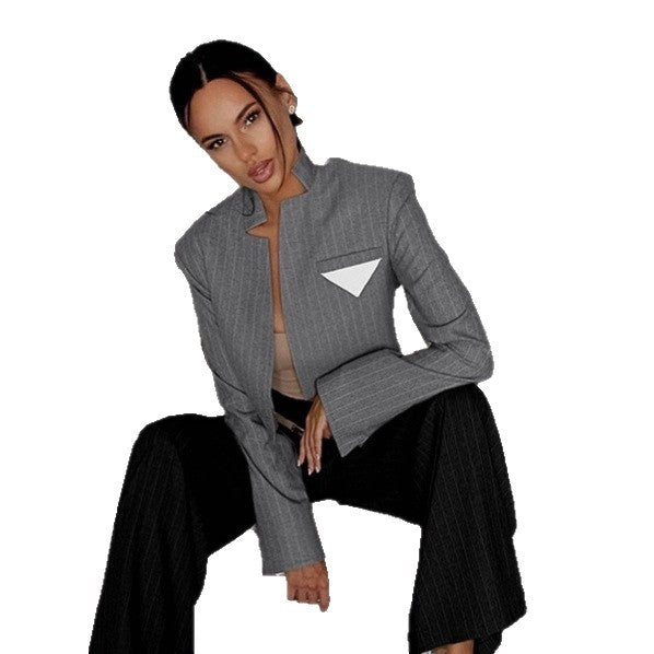 Damen Modische Cropped Blazerjacke mit innovativem Schnitt R&B