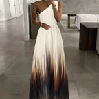 Damen Maxikleid mit asymmetrischem Schnitt und farbenfrohem Ombre-Design R&B