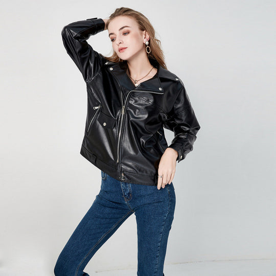 Damen Kunstleder Bikerjacke mit dekorativen Akzenten