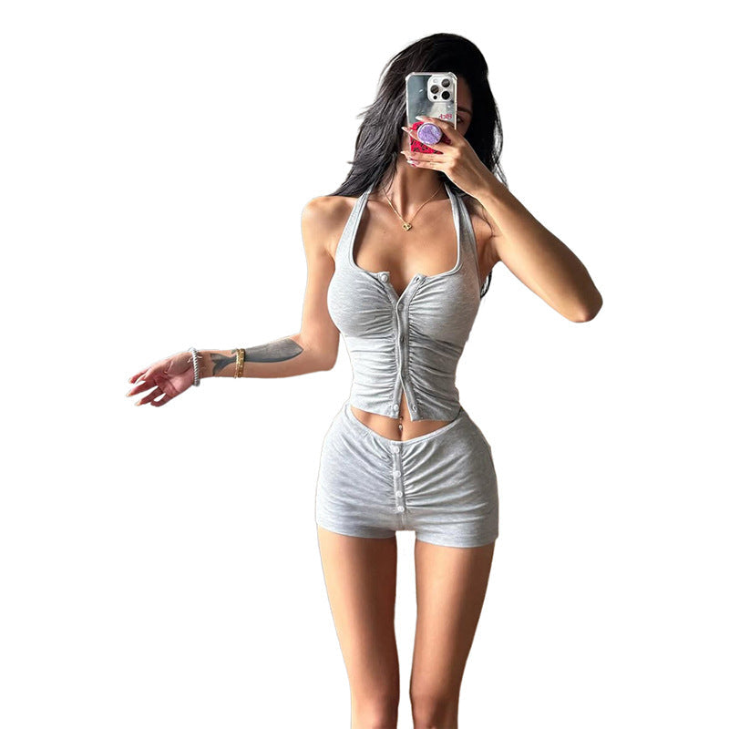 Damen Raffiniertes Jumpsuit-Set mit Knopf-Details und Spaghettiträgern R&B