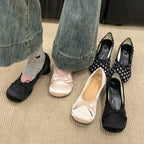 Damen Ballerinas mit punktemuster und komfortablem Blockabsatz R&B