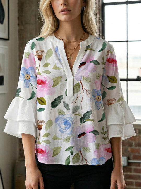 Damen Bluse mit Rüschendetails und auffälligem Animal-Print R&B
