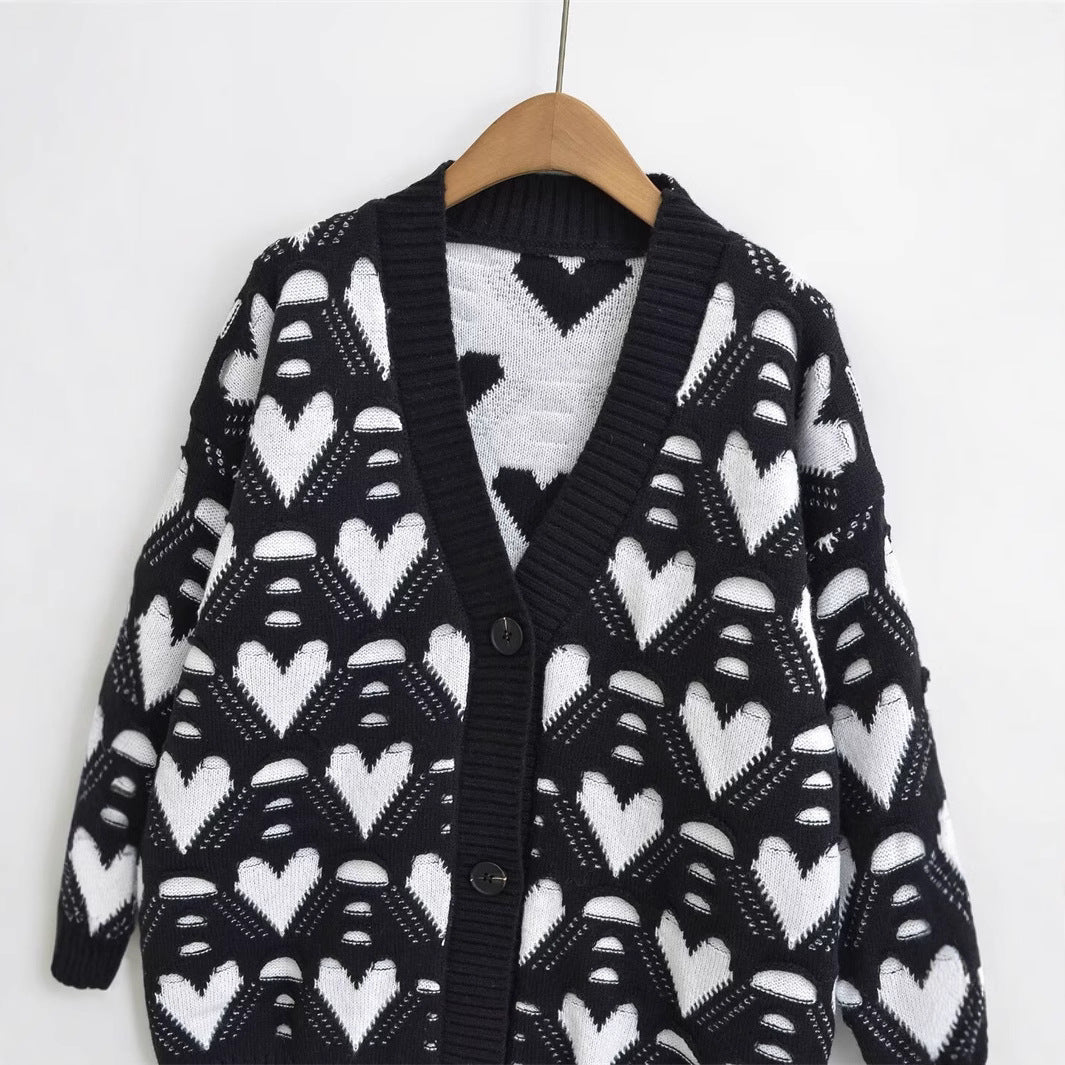 Damen Strickjacke mit Herzenmuster R&B