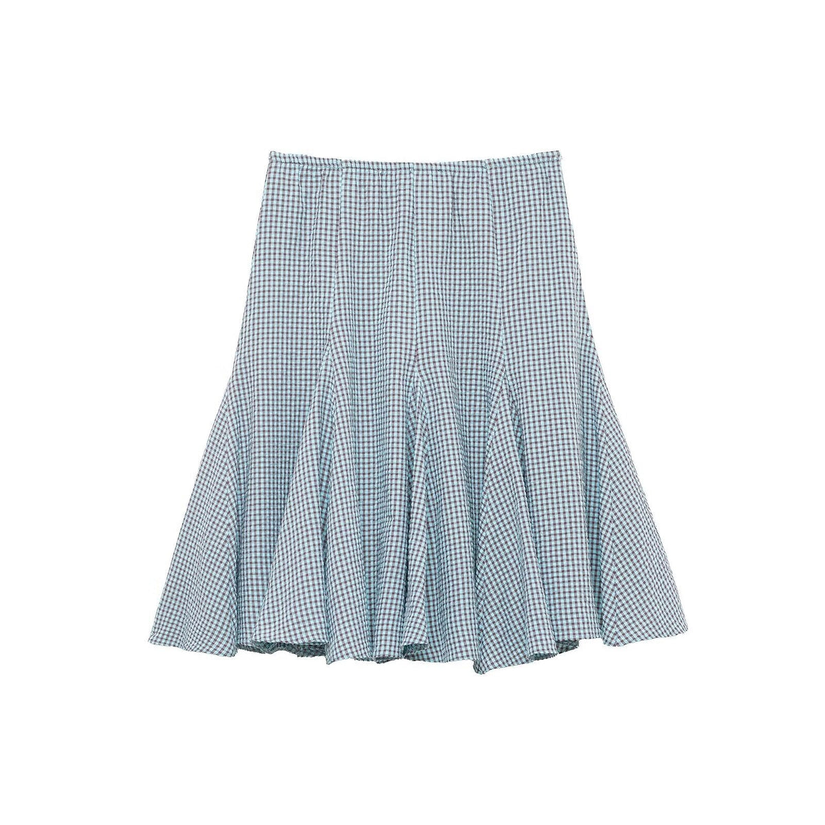 Damen ausgestellter Gingham-Rock mit Faltenwurf R&B