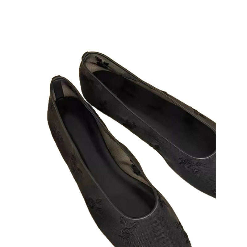 Damen spitze Ballerinas aus transparentem Material mit floralen Stickereien R&B