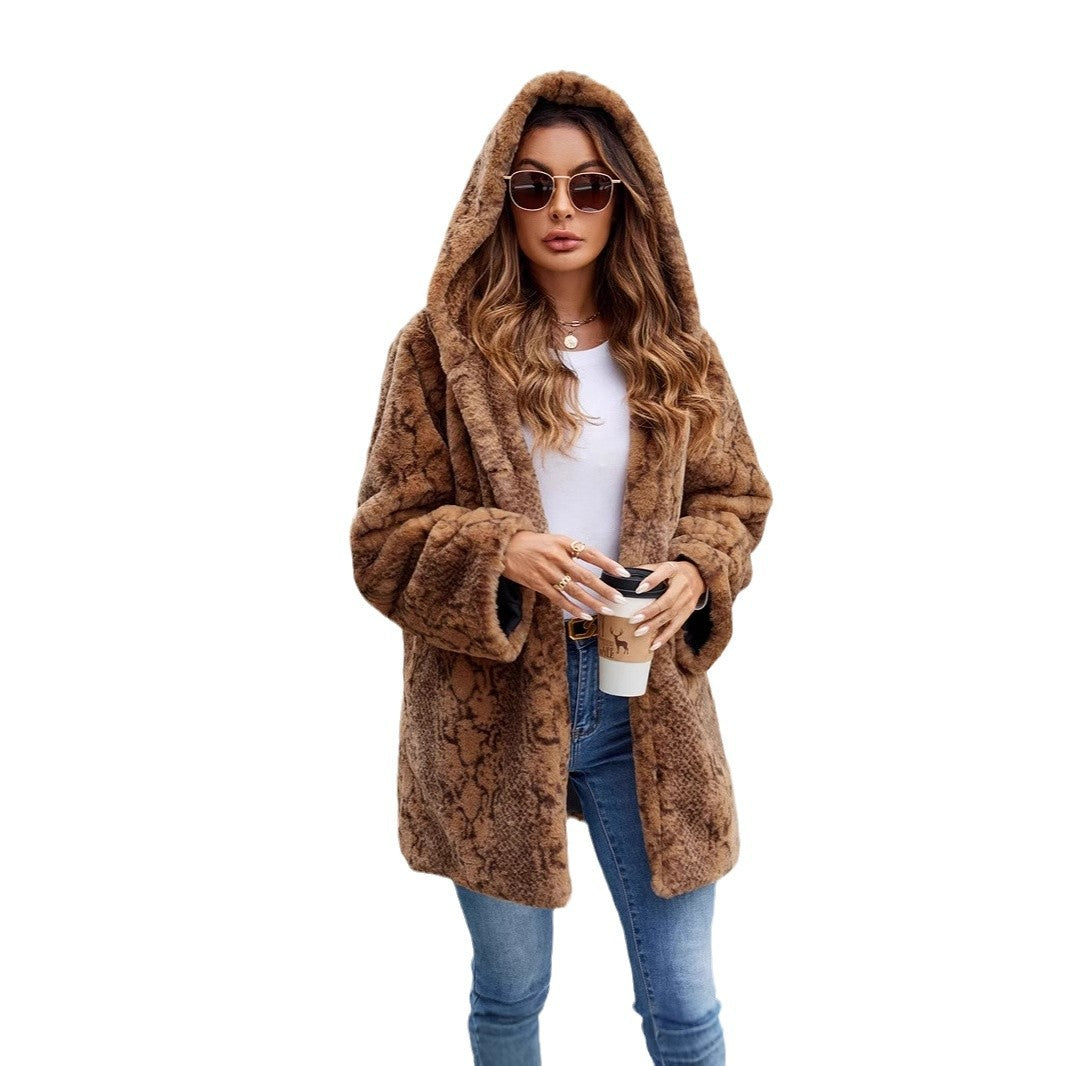Damen Furry Parka mit Kapuze und elegantem Schnitt R&B