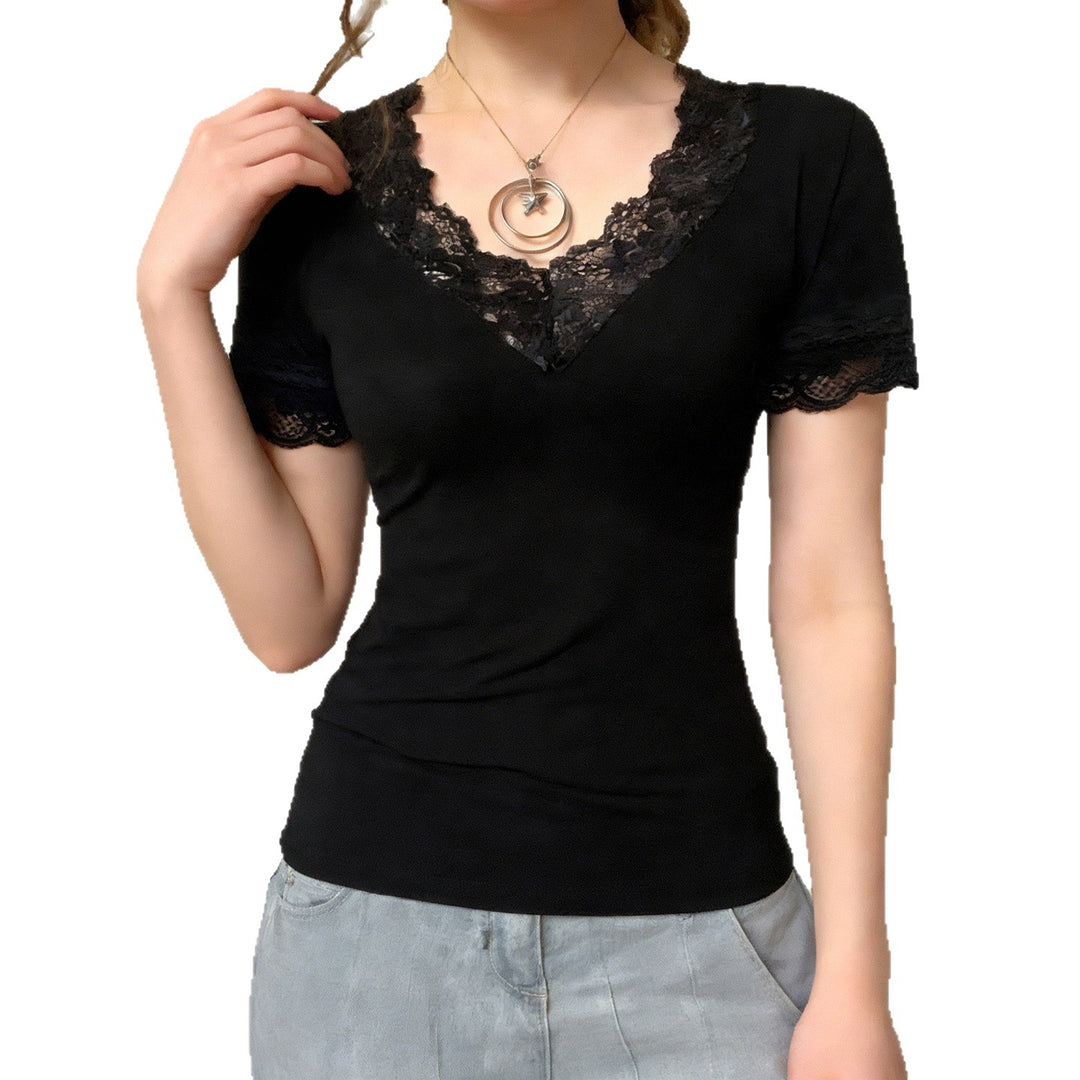 Damen T-Shirt mit elegantem Spitzenbesatz R&B