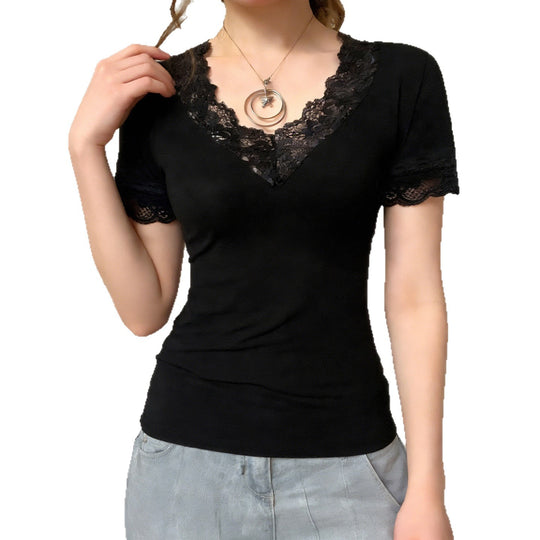 Damen T-Shirt mit elegantem Spitzenbesatz R&B