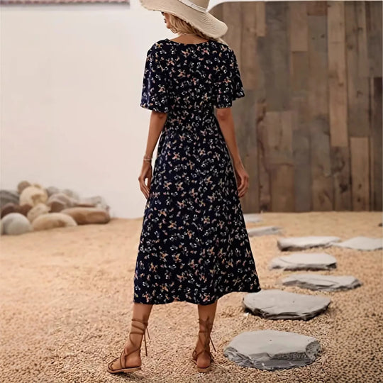 Damen Wickelkleid mit floralem Design und modischem V-Ausschnitt R&B