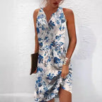 Damen, lässiges Sommerkleid mit V-Ausschnitt und asymmetrischem Saum R&B