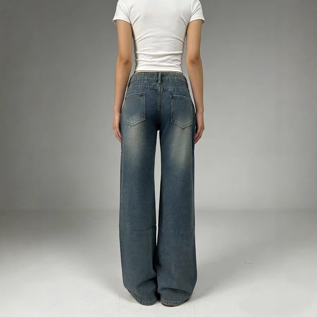 Damen weite High-Waist Jeans mit lässigem Schnitt und individuellen Waschungen R&B