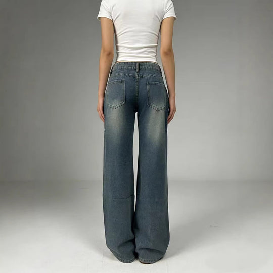 Damen weite High-Waist Jeans mit lässigem Schnitt und individuellen Waschungen R&B