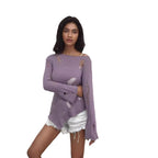 Damen Modischer Strickpullover mit dezenten Lochmuster und lässigem Schnitt R&B