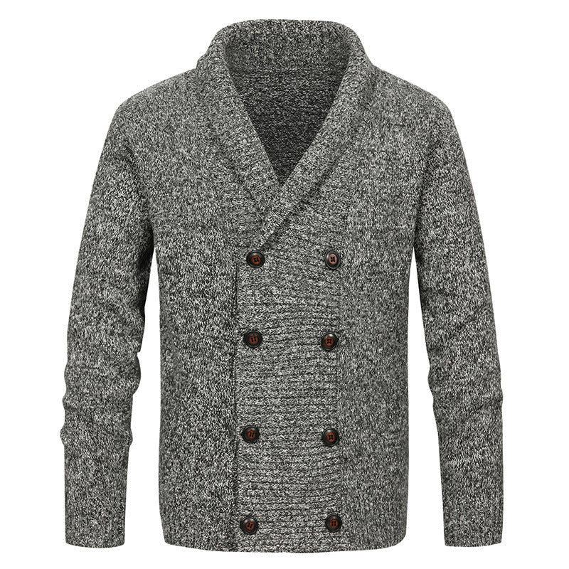Herren hochwertige Strickjacke mit großem Revers und Knopfdetail R&B