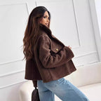 Damen kuschelige Teddyjacke mit modernem Schnitt und großen Taschen R&B