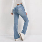Damen Flared Jeans mit hohem Bund und modischen Abnähern R&B