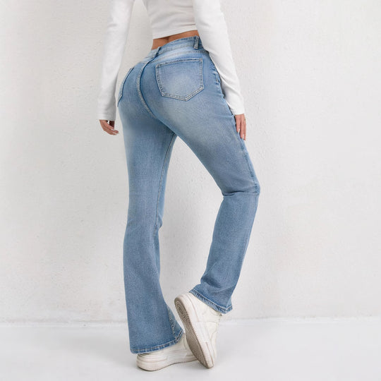 Damen Flared Jeans mit hohem Bund und modischen Abnähern R&B