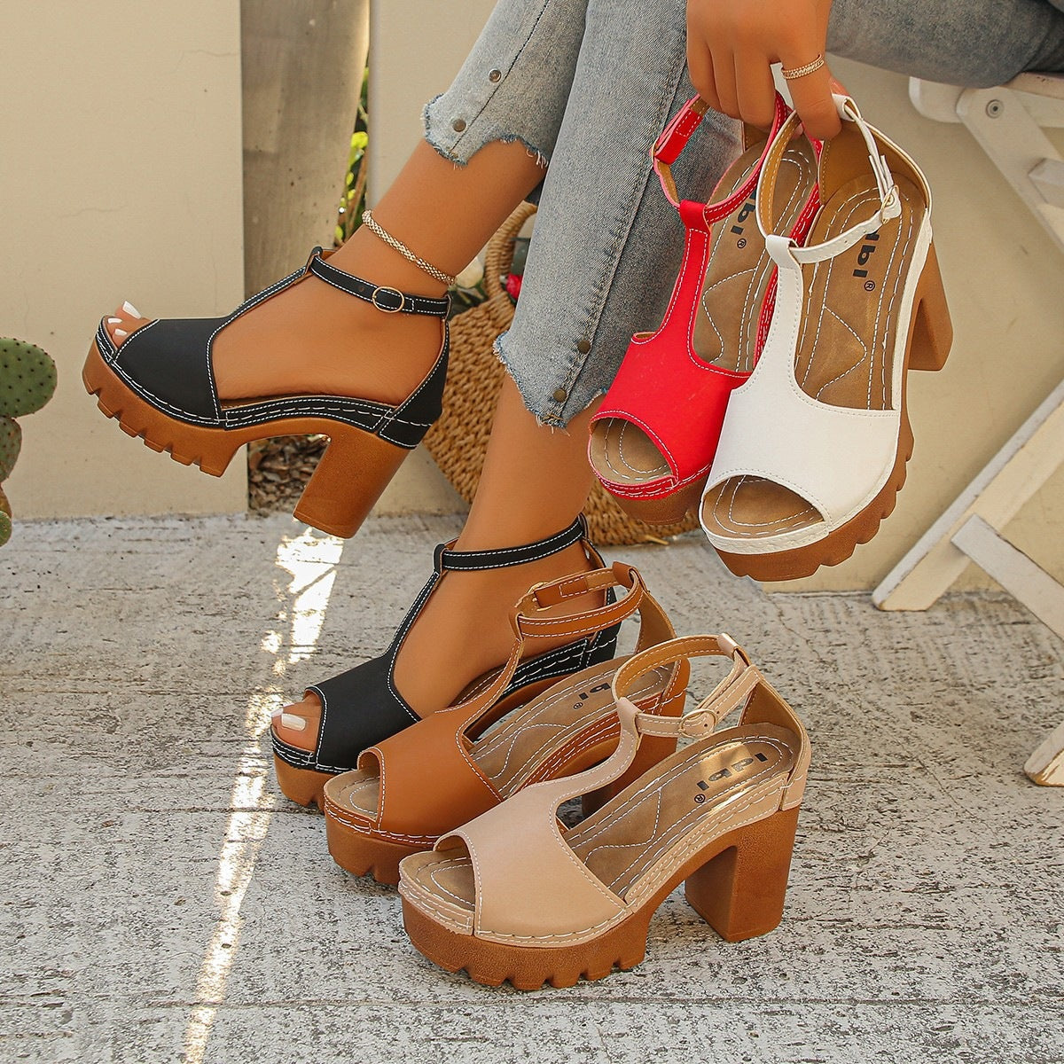 Damen Trendige und komfortable Plateau-Sandalen mit offener Zehenpartie R&B