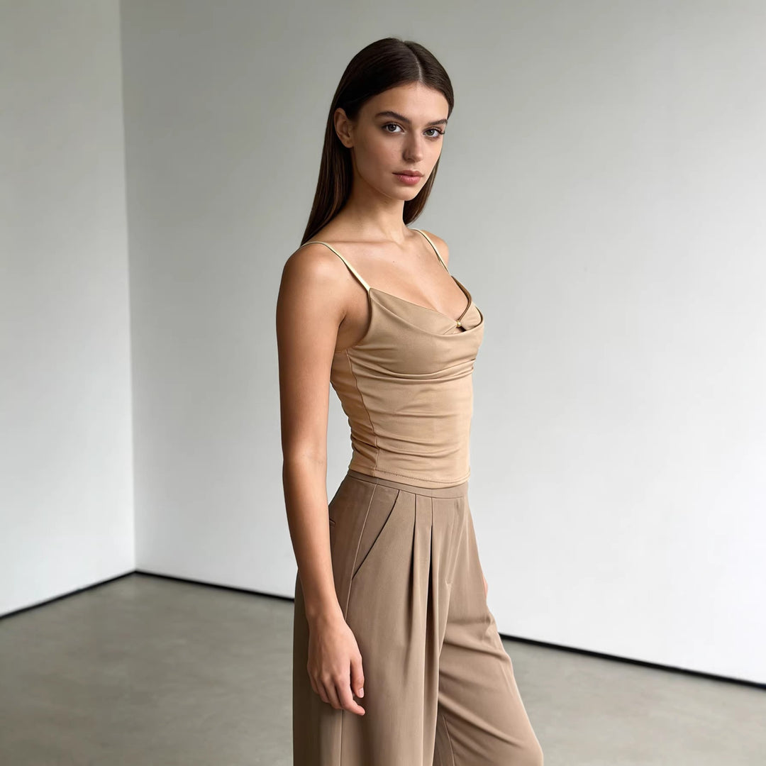 Damen Trendy Drapiertes Oberteil mit feiner Goldapplikation R&B