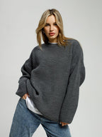 Damen Grob gestrickter Komfortpullover mit Rundhalsausschnitt